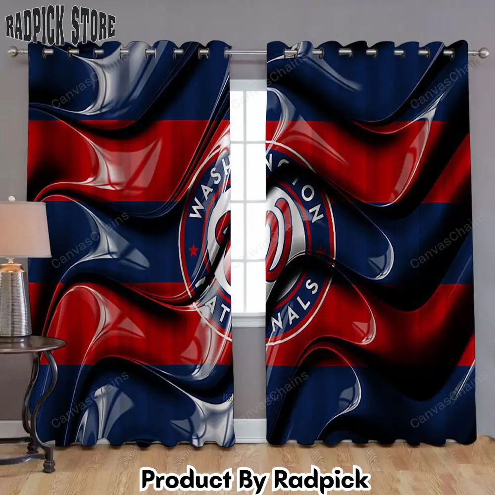 Radpick washington nationals flag window curtains red and blue 3d waves mlb curtains living room curtains for window rp85298